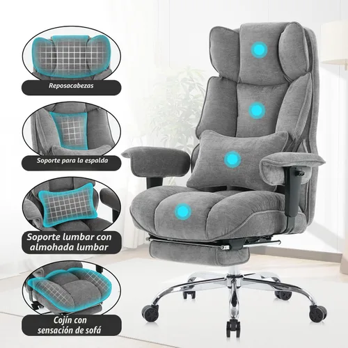 Miniatura 7 de Efomao Silla de oficina ejecutiva, silla de computadora acolchada suave con reposapiés, sillas de escritorio de tela para oficina en casa, sillas