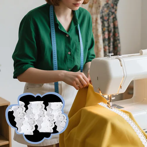 Miniatura 5 de Ribete de encaje de algodón de 15 yardas, cinta de encaje con ojales blancos, borde ondulado, bordados florales para coser vestidos, ropa, bolsas