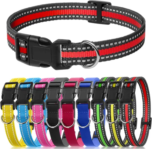 Miniatura 2 de PetJoy Paquete de 3 Collares para Perro - Hebilla de Liberación Rápida y Anillos en D - Multicolor Reflectante (R/A/V) - Ajustable de 8-27