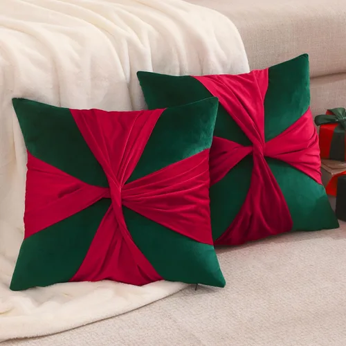 Miniatura 4 de Juego de 2 fundas de almohada de Navidad de 18 x 18 pulgadas, fundas de almohada de terciopelo con ciervos de Navidad color verde oscuro, fundas