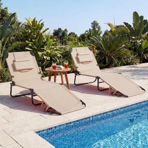 Miniatura 2 de HAPPYGRILL Tumbona plegable con agujero facial y almohadas desmontables, silla de bronceado portátil para tomar el sol con 5 posiciones ajustables