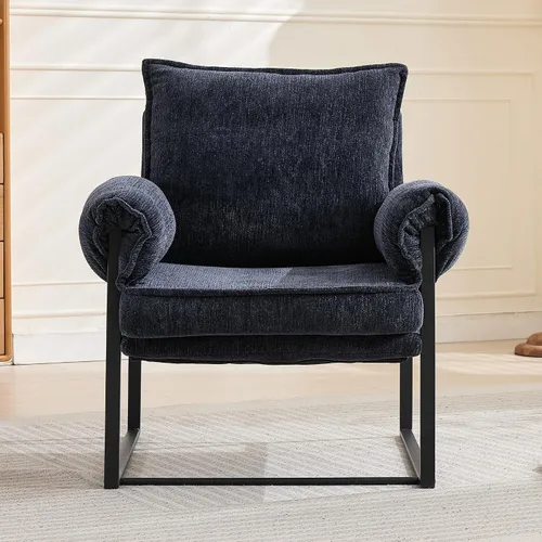 Miniatura 4 de YISHENG Silla decorativa con respaldo ajustable de 6 ángulos (90° –180°), silla de sala de estar de tela de felpilla, silla de salón tapizada, silla