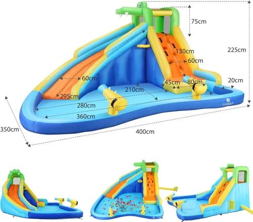 Miniatura 5 de AKEYDIY Toboganes acuáticos inflables, 8 en 1 estilo cocodrilo al aire libre parque acuático inflable con escalada, borde de baloncesto, piscina
