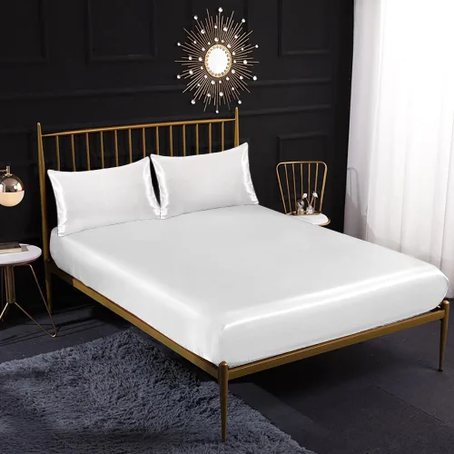 Miniatura 11 de Thmyo Juego de ropa de cama de satén de 3 piezas, sábana bajera ajustable de satén con fundas de almohada, suave, cómoda, hipoalergénica