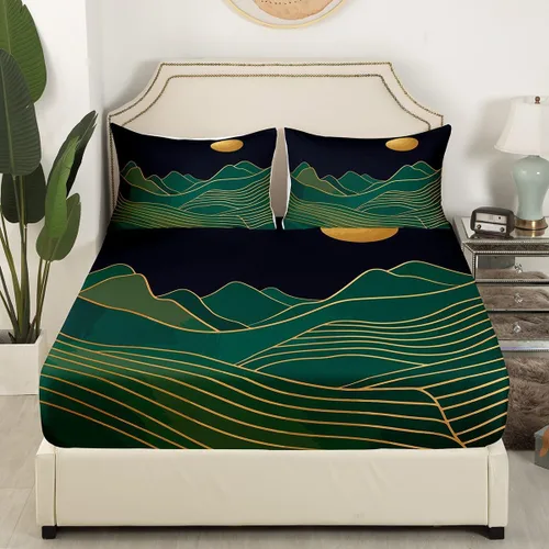 Miniatura 2 de Erosebridal Sábanas de cama modernas de mediados de siglo, sábana bajera con estampado de luna, tamaño individual, minimalismo, sábanas de montaña