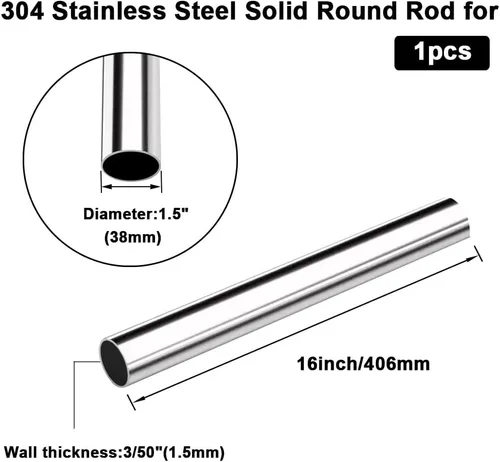 Miniatura 2 de 1 tubo de acero inoxidable OD 304 de 1-1/2 pulgadas, 16 pulgadas de largo, tubo de metal redondo grueso de acero inoxidable 304, tubo recto de metal
