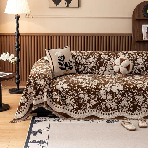 Miniatura 10 de VClife Soft Couch Cover, Vintage Brown Floral Jacquard Couch Covers for Dog, French Cottage Botanical Sofa Cover for 2 Cushion Sofa, Washable