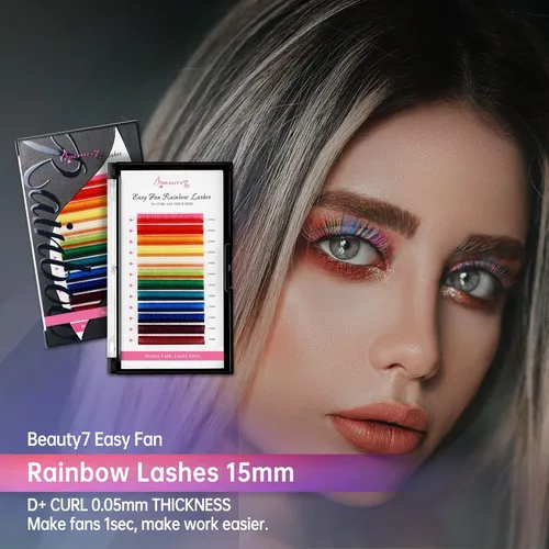 Miniatura 6 de Beauty7 Extensiones de pestañas de colores arcoíris Easy Fan 12 colores, extensiones de pestañas autoaplicables, extensiones de pestañas degradadas