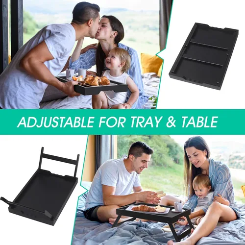 Miniatura 5 de Artmeer Bandeja de cama con patas plegables, desayuno de bambú en la cama para mesa de TV, bandeja de computadora portátil, comer, bandeja