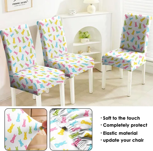 Miniatura 3 de Juego de 4 fundas para sillas de comedor de Pascua, fundas coloridas para sillas Parsons, conejos, conejos, fundas de asiento de silla