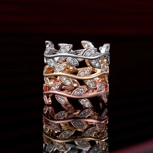 Miniatura 2 de Taoqiao Anillo de compromiso de plata de ley 925 con circonita cúbica curvada de ramas de olivo para mujer
