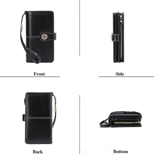 Miniatura 5 de Cartera de pulsera personalizada, carteras con nombre grabado personalizado con bloqueo RFID, gran capacidad, cartera de mano para tarjetas