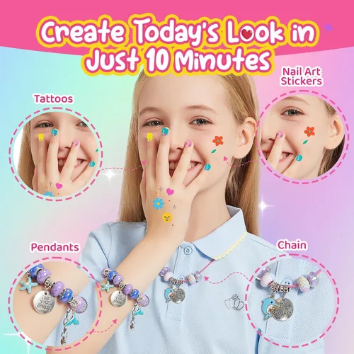 Miniatura 2 de Juegos de maquillaje para niñas – Juego de cosméticos reales lavables con fabricación de joyas para niños, kit de pulsera de maquillaje de princesa