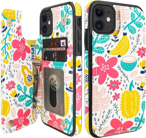Miniatura 20 de HAOPINSH Funda tipo cartera para iPhone 11 con portarjetas, patrón de mármol rosa azul con tapa trasera plegable, funda de cuero PU con soporte
