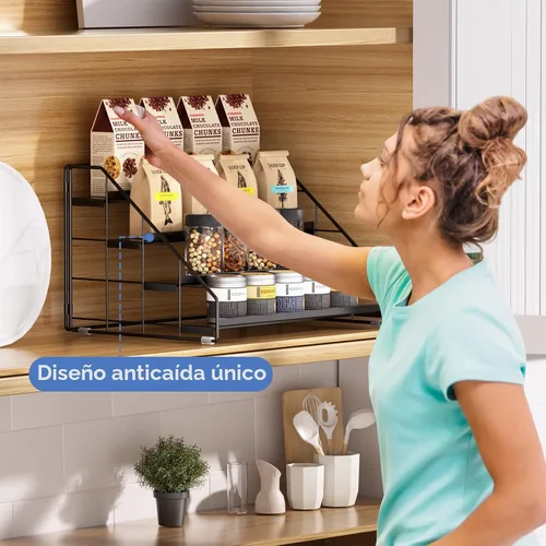 Miniatura 7 de Organizador de especias para gabinete, organizador de especias de 4 niveles, estante de especias ajustable escalonado para la encimera de la cocina