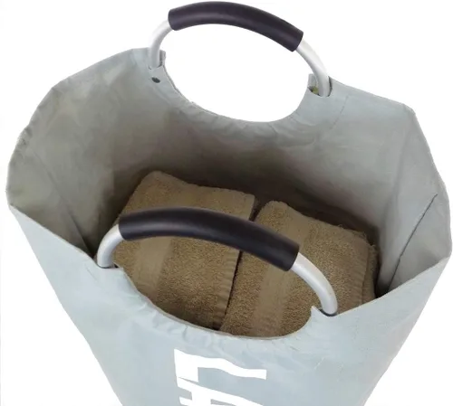 Miniatura 4 de Mziart Bolsa para lavandería plegable con manijas de aleación para universidad, campamento y el hogar, Tela, gris, L
