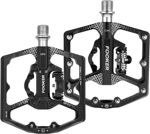 Miniatura 3 de FOOKER Pedales de bicicleta de montaña MTB, doble función plana y pedal, 3 rodamientos sellados plataforma plana compatible con pedal sin clip
