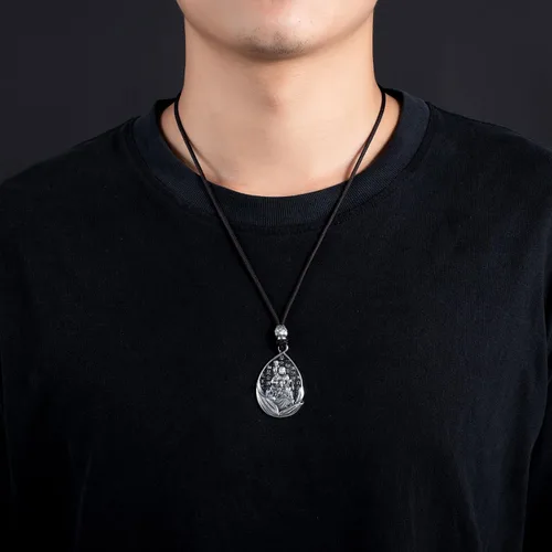 Miniatura 5 de AnuClub Collar con colgante de escultura de Buda Guanyin de plata de ley S999, amuleto de la suerte, joyería de San Patrono del zodiaco chino