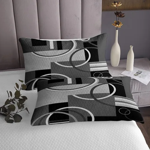 Miniatura 4 de Erosebridal Juego de edredón moderno con diseño de círculos, color gris, negro y blanco, tamaño King, juego de colcha cuadrada con diseño de Multi 08