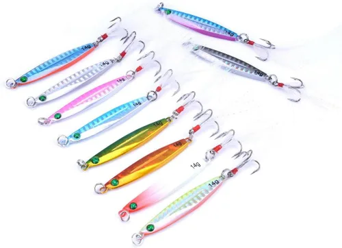 Aorace 10 piezas de metal duro jigs buceo pesca mar señuelos minnow Popper cebos aparejos Crankbait agua salada señuelos de agua dulce con pluma