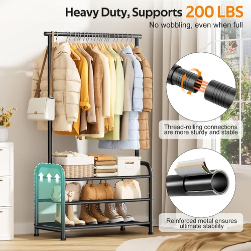 Miniatura 7 de MISSLO Perchero resistente con ruedas y estantes para colgar ropa con 3 estantes