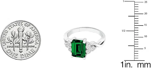 Miniatura 2 de Dazzlingrock Collection Anillo de compromiso de plata de ley de 0.315 x 0.236 in, creado en laboratorio, esmeralda y zafiro blanco, talla 9.5