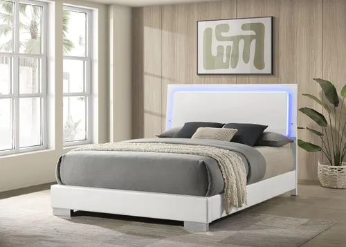 Miniatura 2 de Coaster Home Furnishings Felicity - Madera - Cama de panel Queen con cabecera tapizada, interruptor táctil, luz LED azul y estribo bajo, dormitorio
