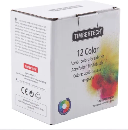 Miniatura 2 de Juego de Pintura a Aerógrafo Profesional TIMBERTECH, Set de 12x30ml de Pintura Acrílica, Base de Agua de Secado Rápido, Colores Ricos y Vívidos