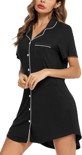 Miniatura 169 de Samring Camisón de pijama para mujer, manga corta/larga, con botones, camisón para dormir, camisón para novio, talla XXL