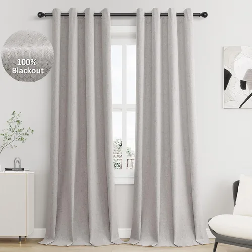 Miniatura 65 de Cream Linen Blackout Curtains 90 Length 2 Panels Set for Living Room Bedroom, 100% Black Out Thermal Insulated Linen Drapes, Room Darkening Grommet