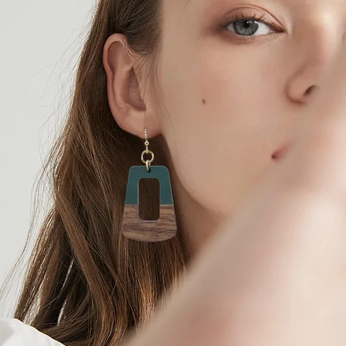 Miniatura 5 de COIRIS Pendientes colgantes de aro empalmados de resina de madera natural para mujer