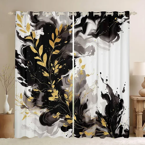 Miniatura 17 de Feelyou Cortinas abstractas para dormitorio, sala de estar, cortinas opacas de oscurecimiento negro y azul, con estampado de mármol, 2 paneles de 38