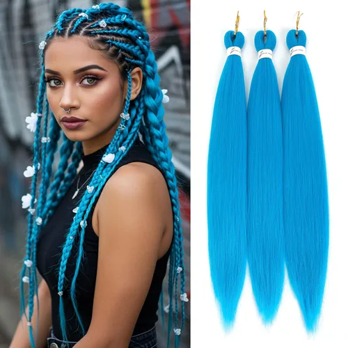Miniatura 39 de Extensiones de cabello trenzado preestirado colorido, 3 colores, mezcla de cabello trenzado para niñas, 26 pulgadas, 3 paquetes