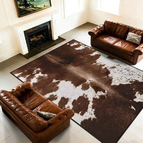 Miniatura 9 de Alfombra de piel de vaca sintética con estampado de vaca: 4.6 x 5.2 pies, alfombra rústica de decoración occidental para dormitorio, sala de estar