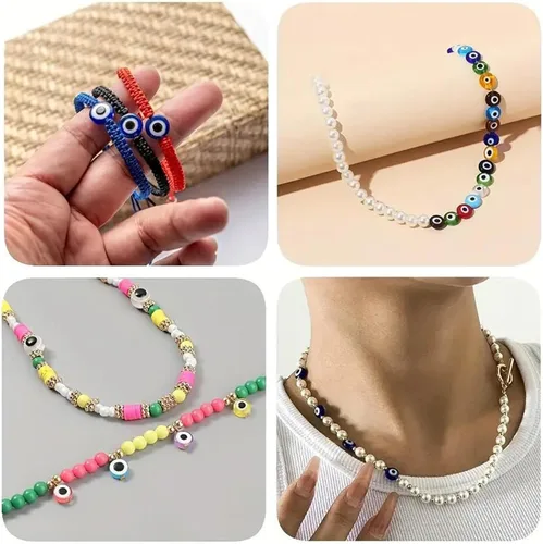 Miniatura 7 de Cuentas de mal de ojo para hacer pulseras, paquete a granel, de 0.236 pulgadas, coloridas y redondas, círculos, cuentas contra el mal de ojo, turco