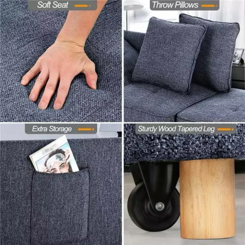 Miniatura 7 de SEJOV Sofá Cama Convertible 4 en 1 Sofás y Sillones, Sofá de 3 Asientos de Tela de Lino con 2 Almohadas Decorativas, Sillón Reclinable Individual