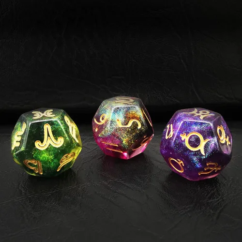 Bescon Juego de dados astrológicos de 3 piezas, Dados de adivinación de constelación D12, 3 colores efecto de piedra mágica Juego de piedras mágicas