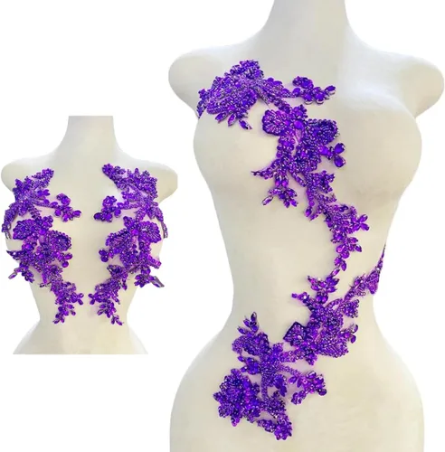 Miniatura 12 de Parches de apliques de encaje brillantes hechos a mano con cuentas de costura, lentejuelas y accesorios para vestido de novia, un par/bolsa Plata