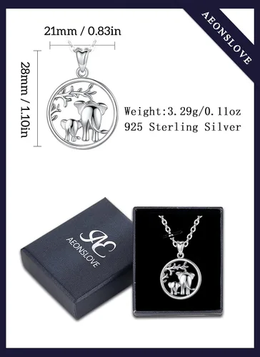 Miniatura 6 de AEONSLOVE Collar de elefante de plata de ley con buena suerte, regalo para mujer, cadena de 17.7in, Plata esterlina