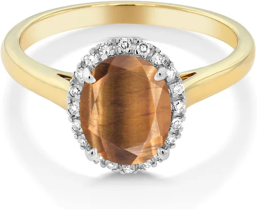 Miniatura 19 de Gem Stone King Anillo de compromiso ovalado de oro amarillo de 10 quilates con piedra natal y halo de diamantes Ovalado de 0.354 x 0.276 in