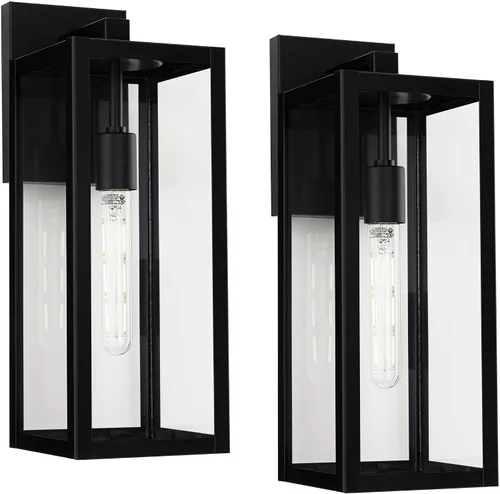 Miniatura 2 de John Timberland Titan - Juego de 2 lámparas de pared modernas para exteriores, marco rectangular negro místico, paneles de vidrio transparente de 17