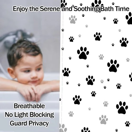Miniatura 8 de Cortina de ducha con estampado de patas, perro y gato, decoración divertida de baño para niños, tela impermeable con ganchos