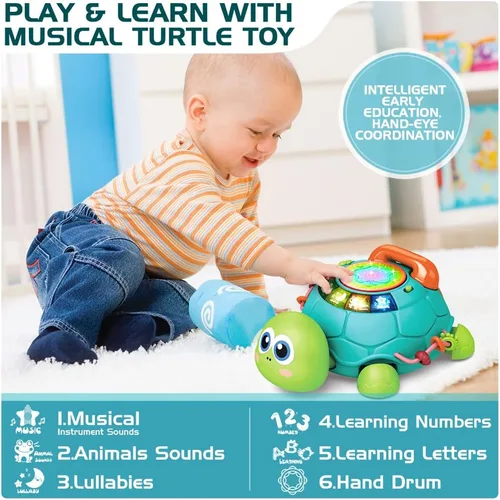 Miniatura 4 de Jyusmile Juguetes para bebés de 6 a 12 meses, juguetes musicales de tortugas que gatean para bebés, juguete educativo de aprendizaje temprano