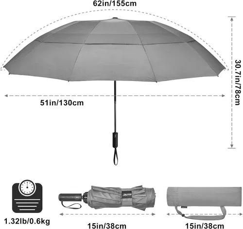 Miniatura 111 de G4Free Paraguas de golf grande de 42/46/54/62 pulgadas, paraguas compacto de viaje inverso, 10 varillas, resistente al viento para lluvia, doble