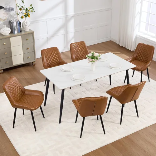 Miniatura 23 de Silla de Comedor, Sillas de Comedor Modernas con Cojines Gruesos, Sillas de Comedor de Cocina y Salón Tapizadas en Cuero Sintético con Patas Negro