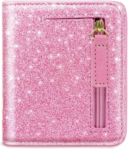 Miniatura 15 de Cartera pequeña con bloqueo RFID para mujer, con bolsillo plegable y compacto, lindo soporte para tarjetas de crédito, ranura para monedas, monedero