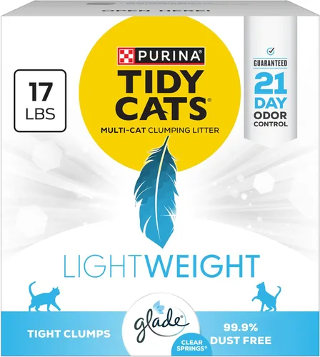 Purina Tidy Cats - Arena para gatos ligera con Glade Clear Springs, aglutinante, bajo polvo, perfumada, caja de 17 libras