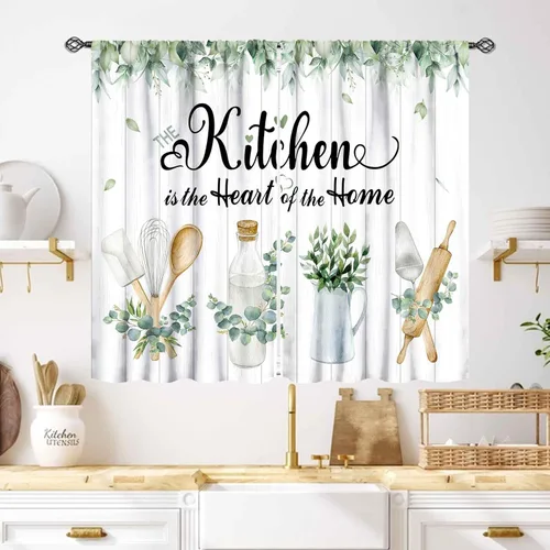 Miniatura 47 de Cortinas Rústicas de Cocina, Tenedor Cuchara Retro Tablón de Madera Granja País Tema de Cocina Citas Divertidas Tratamiento de Ventana