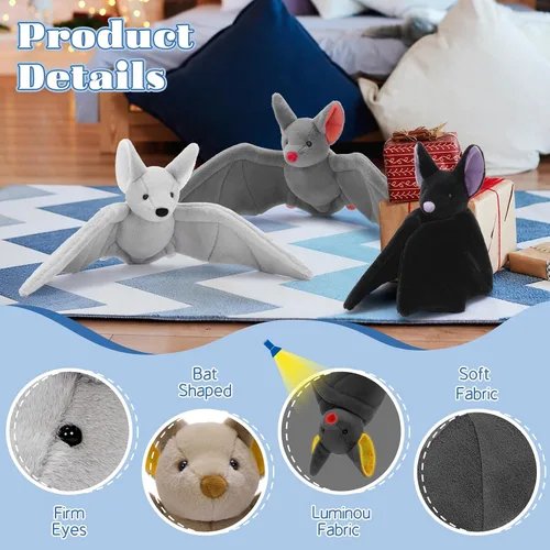 Miniatura 7 de Tezituor Juego de 4 animales de peluche de murciélago grandes, de 22 pulgadas, gran peluche realista de murciélago que crece en la oscuridad