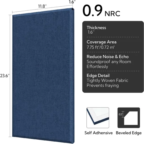 Miniatura 2 de Olanglab Paneles de Pared Acústicos de Fibra de Vidrio Paquete de 4, 11.8'' x 23.6'' Paneles de Sonido, Paneles Insonorizantes Envueltos en Tela